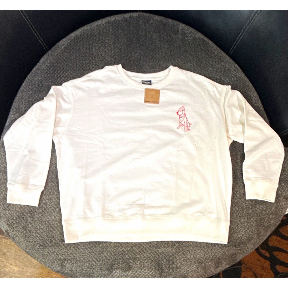 Eddie Bauer Women's XL White Crew Neck Dog Graphic Pullover Sweatshirt